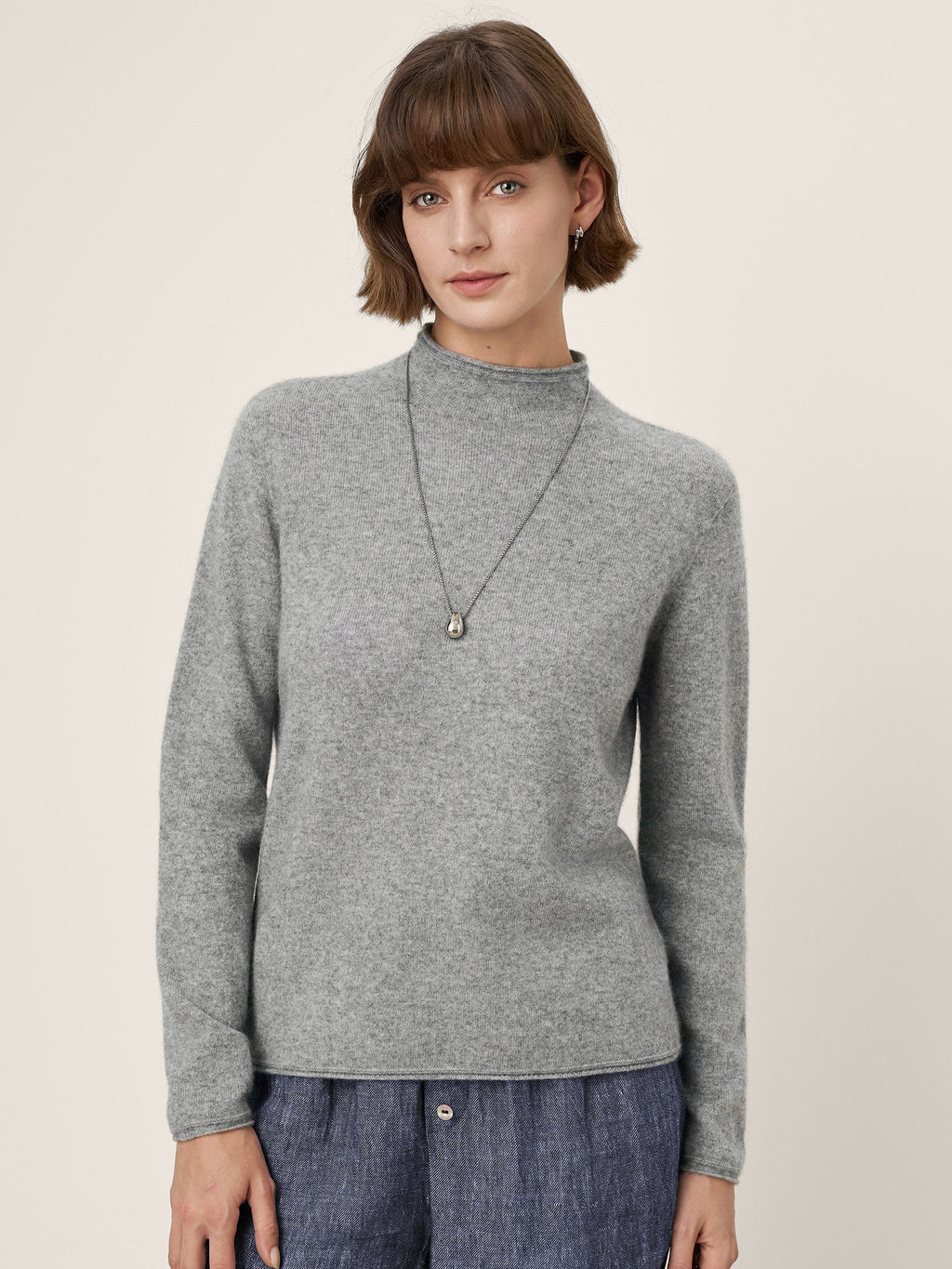 LINTICO Premium Cashmere Blend Hand-Finished Seamless Mock Neck Lettuce Edge Sweater… — main product shot