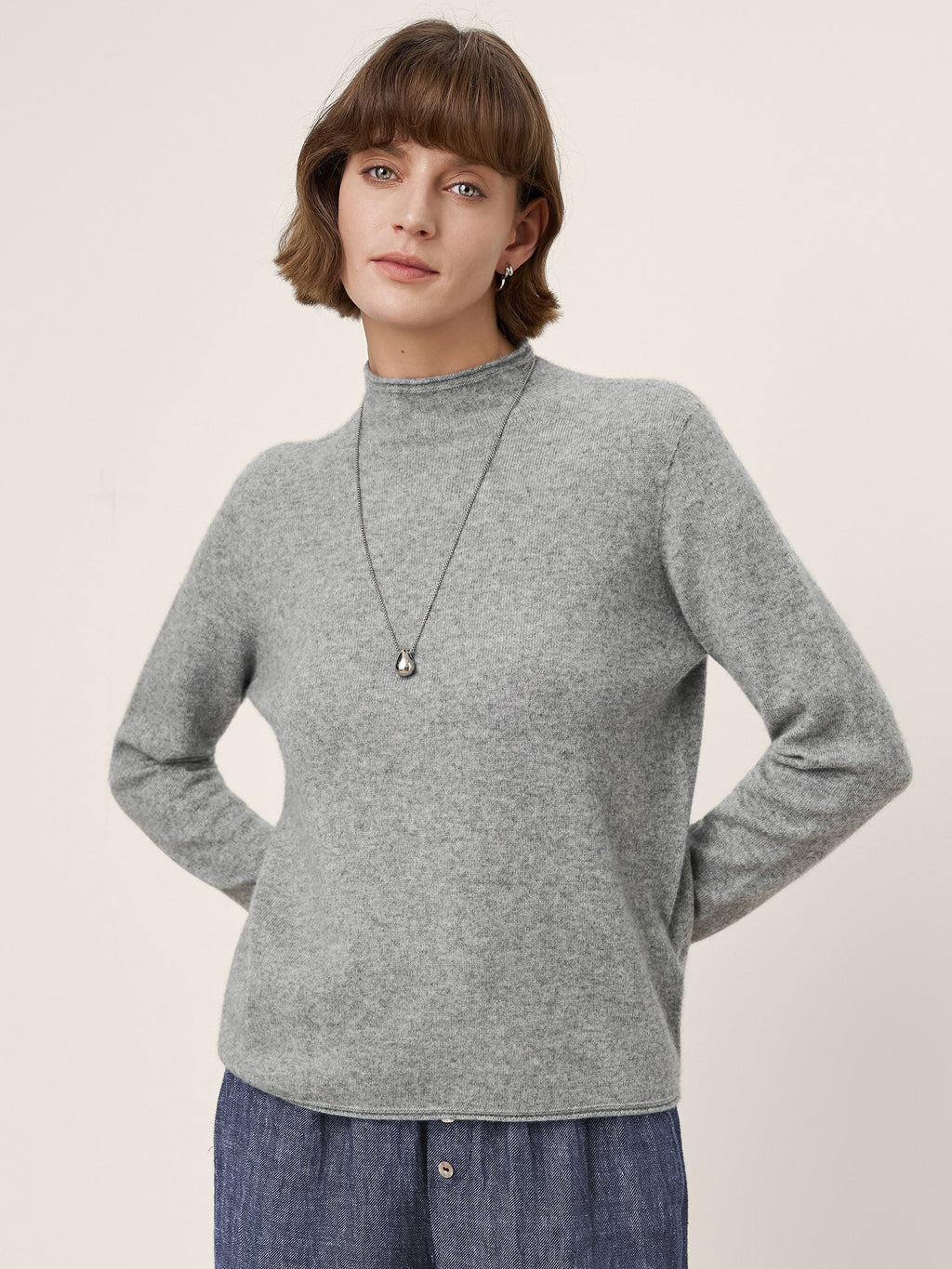 LINTICO Premium Cashmere Blend Hand-Finished Seamless Mock Neck Lettuce Edge Sweater… — knitwear-sweater category context