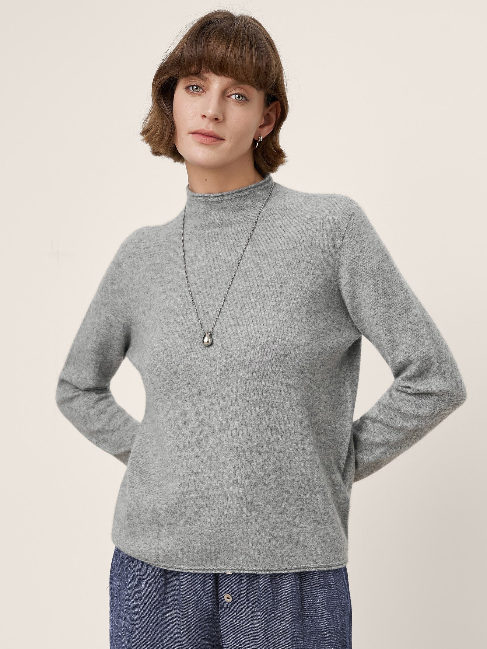 LINTICO Premium Cashmere Blend Hand-Finished Seamless Mock Neck Lettuce Edge Sweater… — knitwear-sweater category context