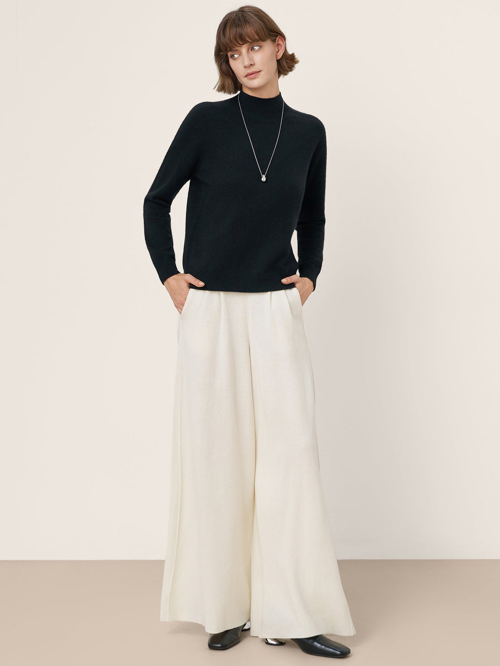 LINTICO Premium Cashmere Blend Hand-Finished Seamless Mock Neck Ribbed Sweater RHEA — comparison shot
