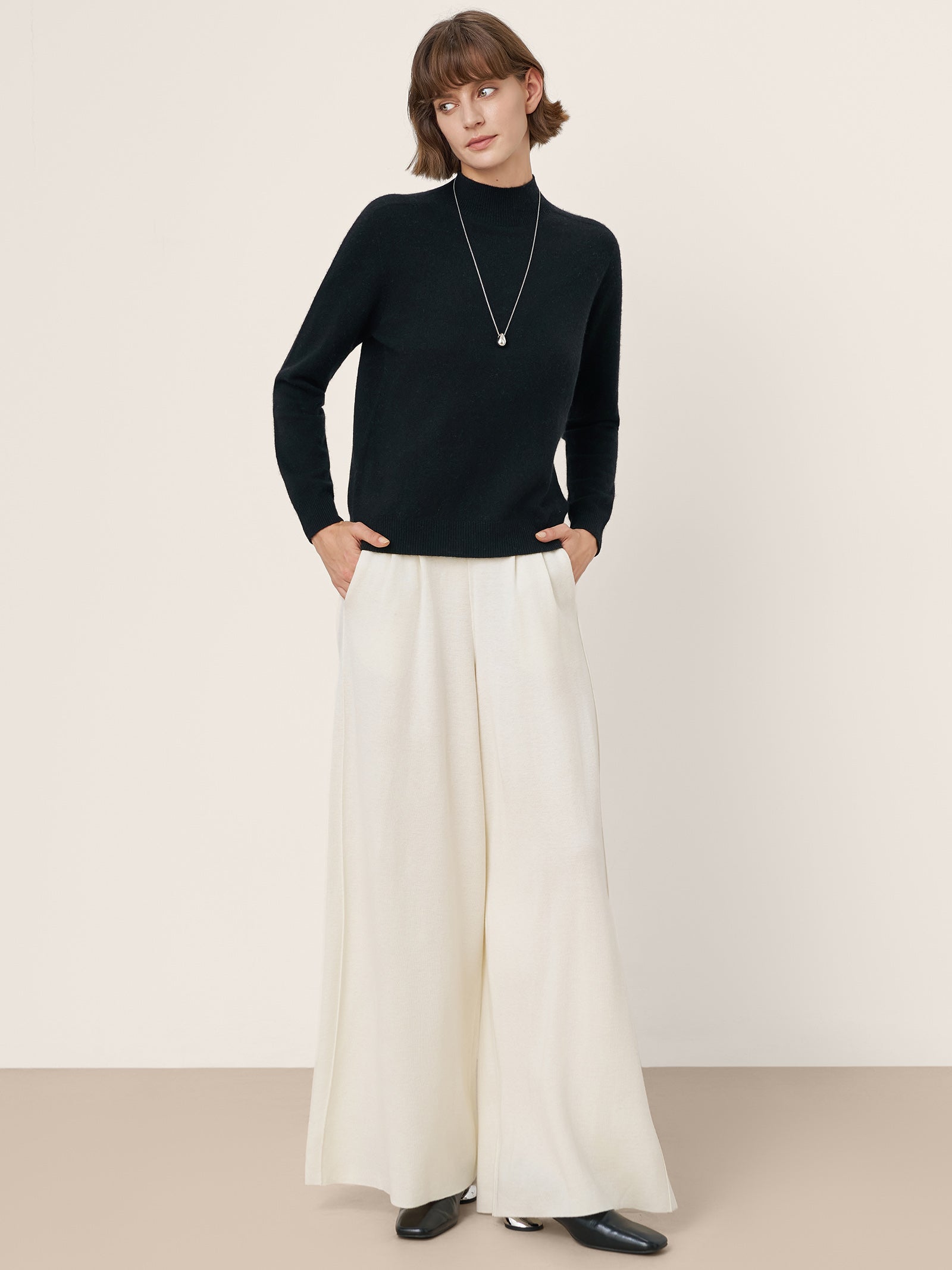 LINTICO Premium Cashmere Blend Hand-Finished Seamless Mock Neck Ribbed Sweater RHEA — comparison shot