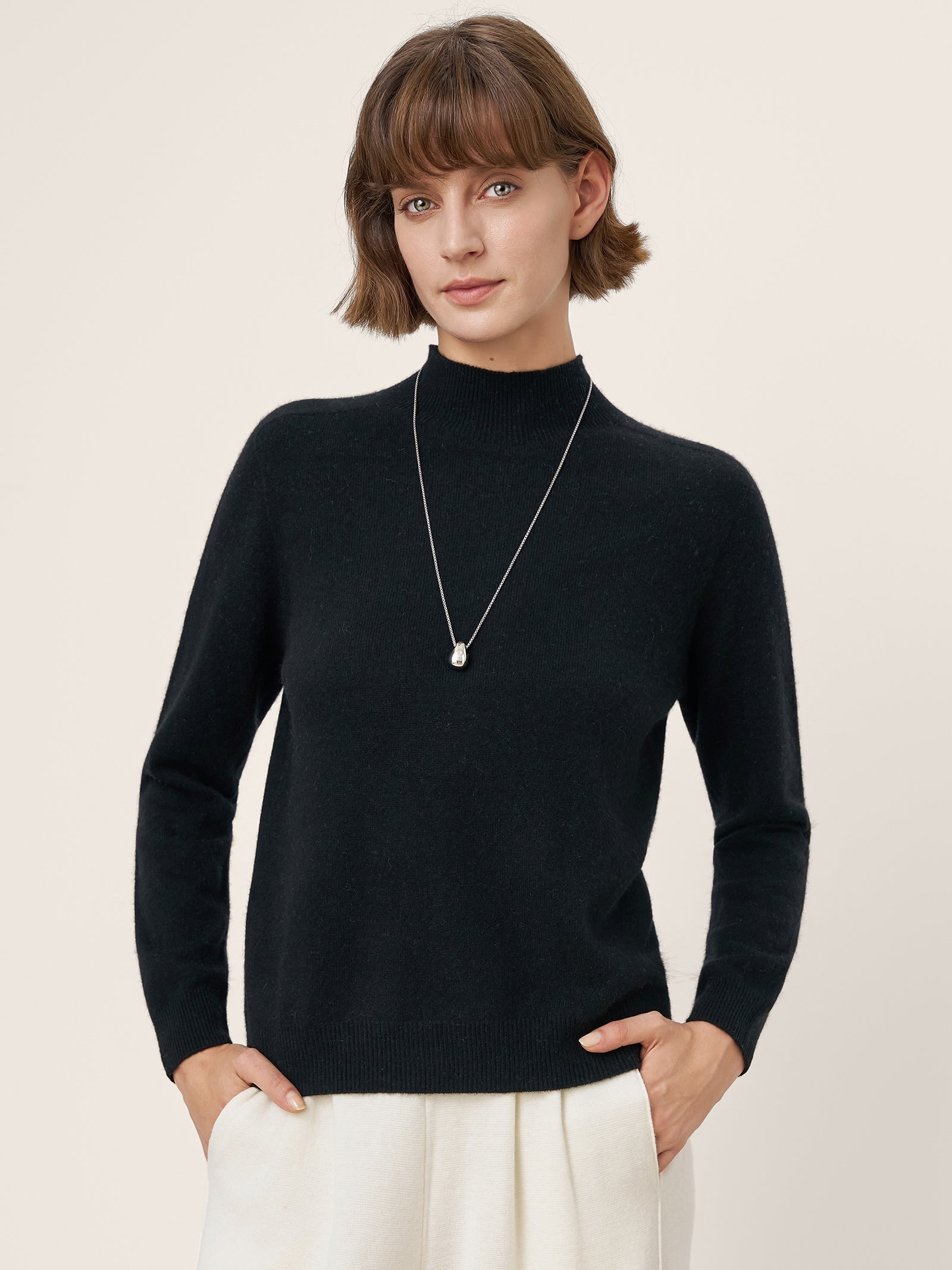 LINTICO Premium Cashmere Blend Hand-Finished Seamless Mock Neck Ribbed Sweater RHEA — detail shot 8
