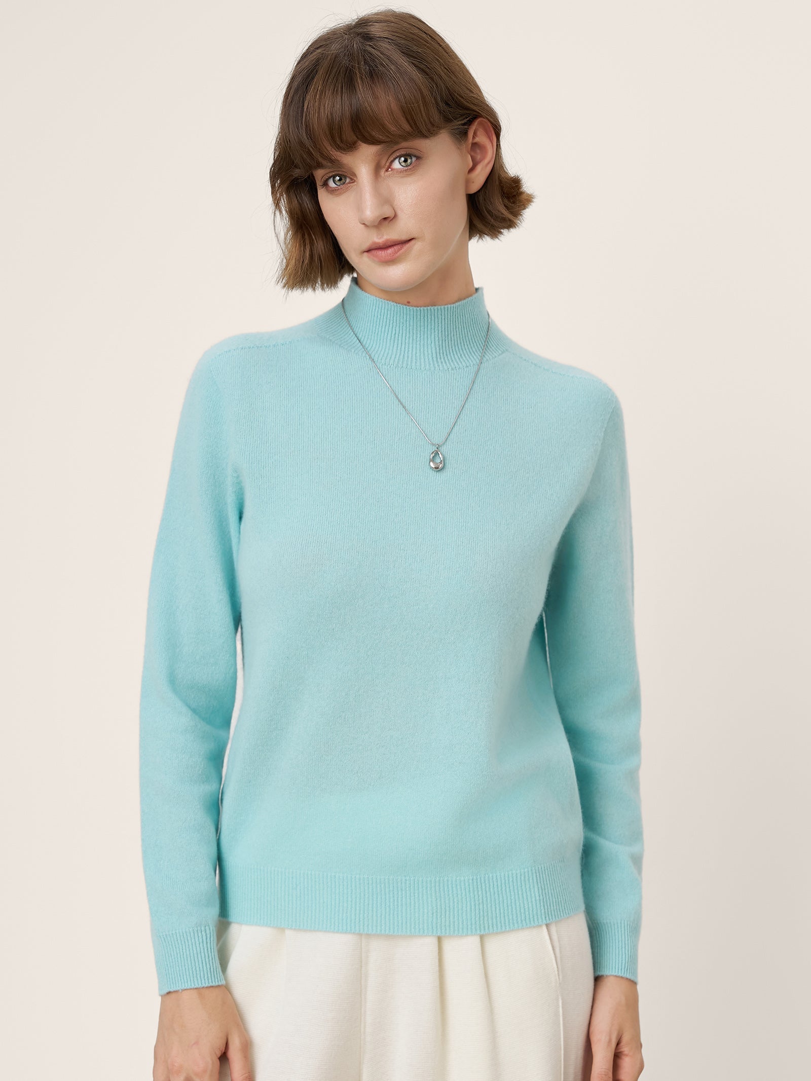 LINTICO Premium Cashmere Blend Hand-Finished Seamless Mock Neck Ribbed Sweater RHEA — main product shot