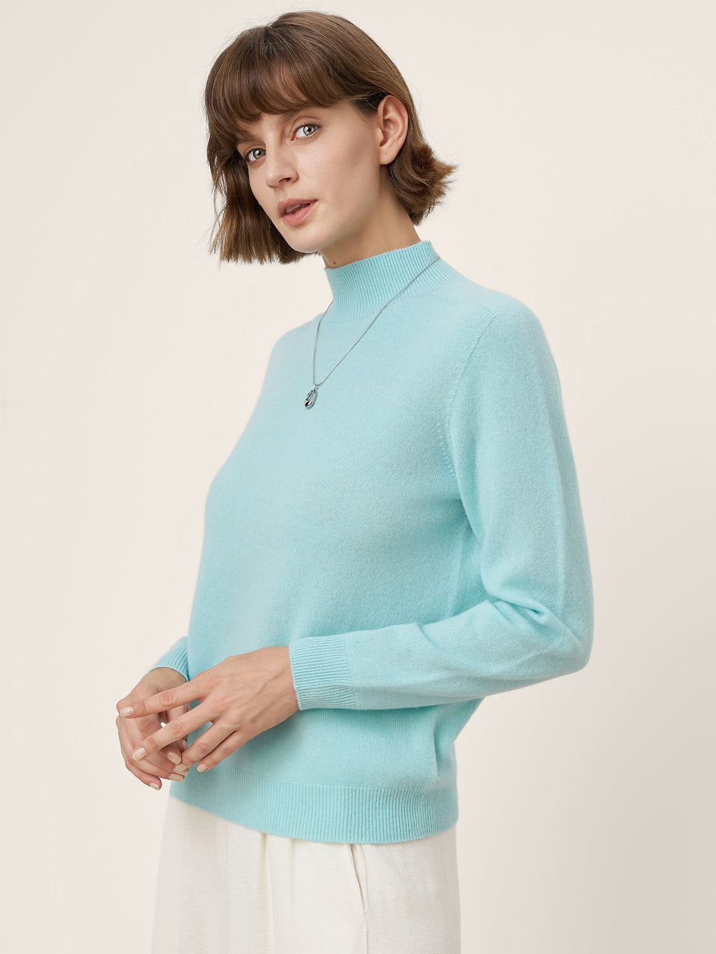 LINTICO Premium Cashmere Blend Hand-Finished Seamless Mock Neck Ribbed Sweater RHEA — knitwear-sweater category context