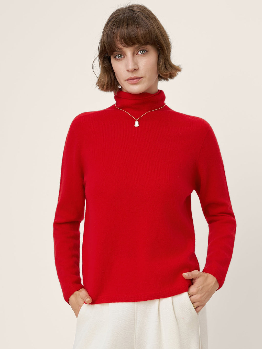 LINTICO Premium Cashmere Blend Hand-Finished Seamless Turtleneck Knit Top TOVE — main product shot