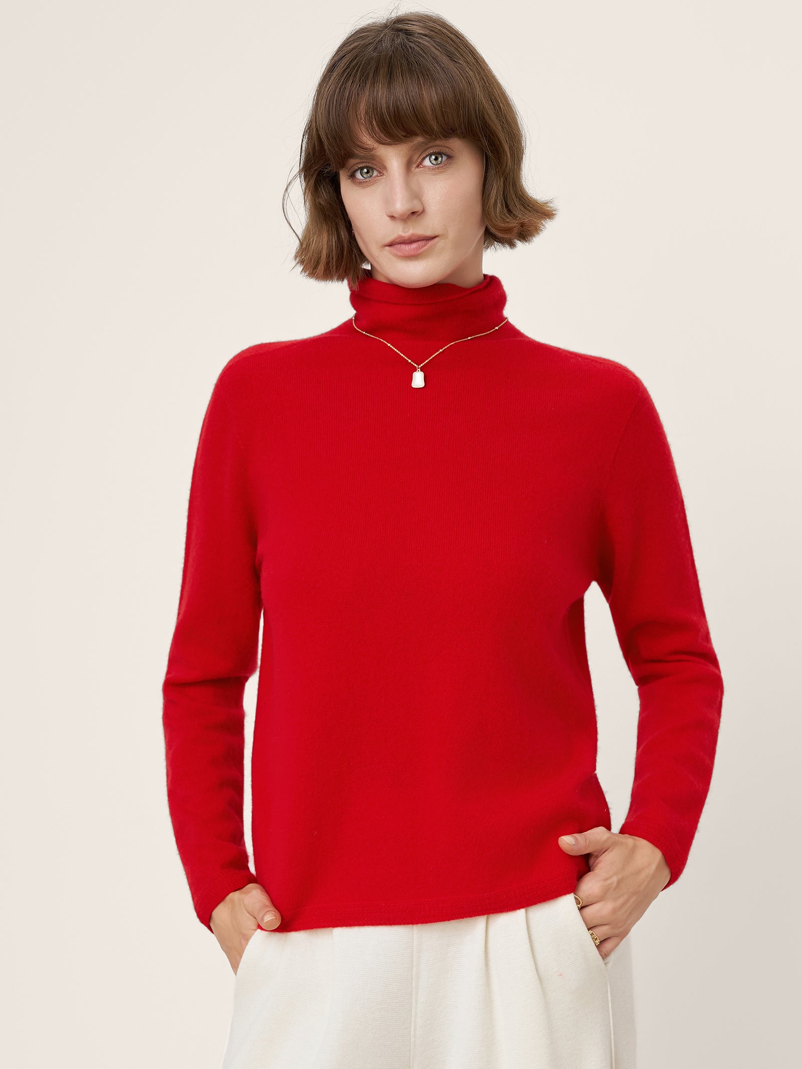 LINTICO Premium Cashmere Blend Hand-Finished Seamless Turtleneck Knit Top TOVE — main product shot