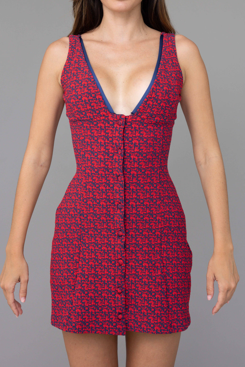 LA'AVANA Red Coral Mini Dress — detail close-up