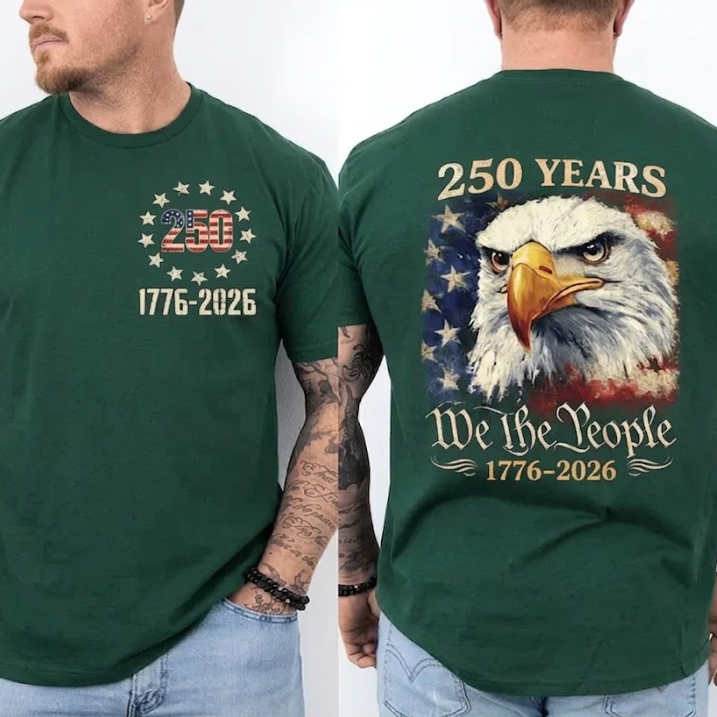 250 Years America Patriotic T-Shirt – 2-Sided USA Flag 250th Anniversary Tee