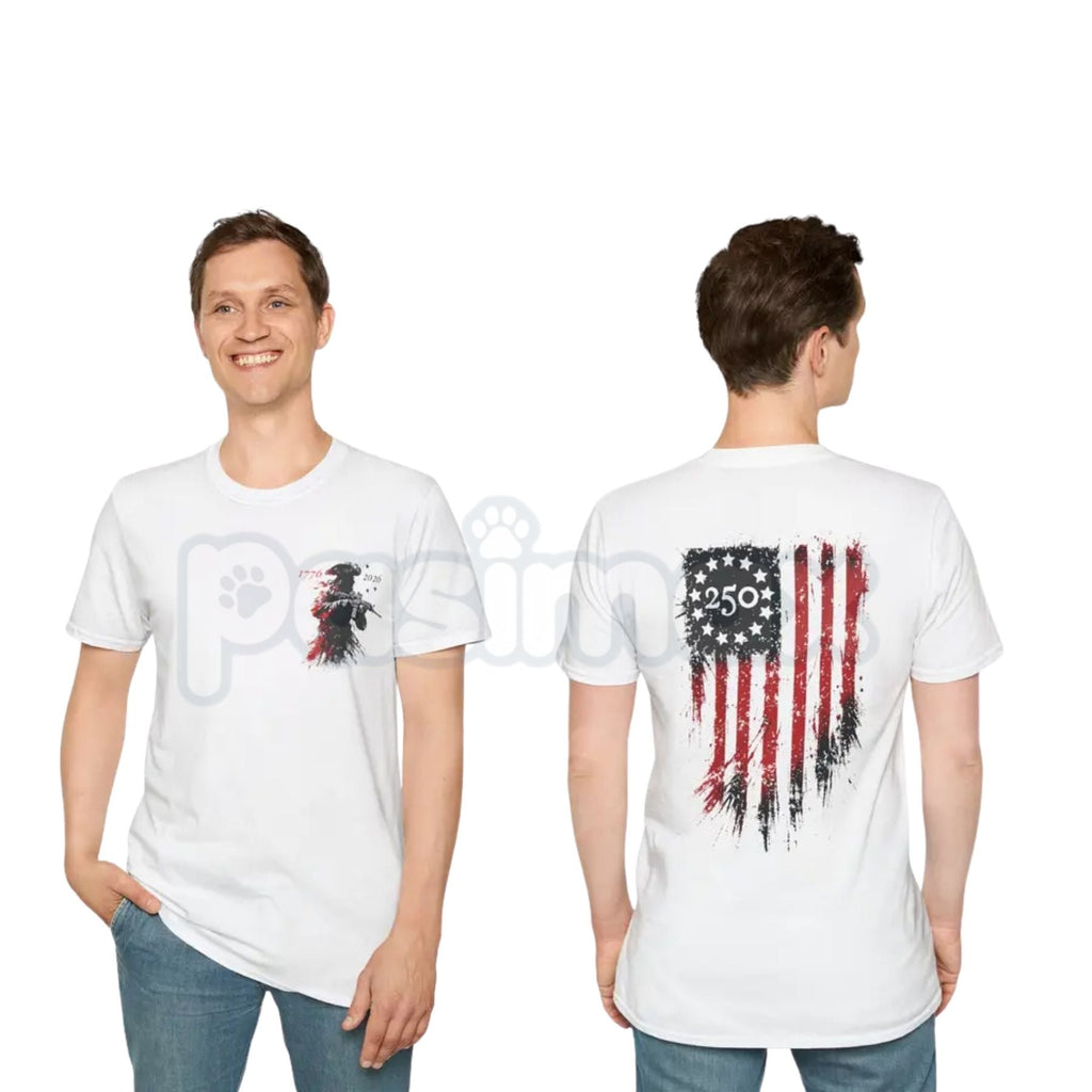 250th Anniversary Distressed American Flag T-Shirt – Semiquincentennial Revolutionary Soldier Graphic Tee