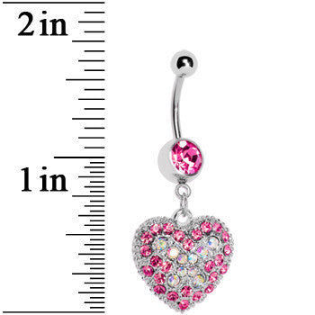 BodyCandy Love's Ascent Pink Butterfly Heart Dangle Belly Ring — detail close-up