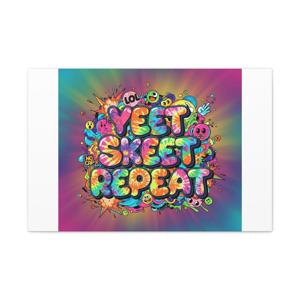 Yeet Skeet Repeat Canvas | Slogan & Glitch Graphic, Meme Phrase Wall Art
