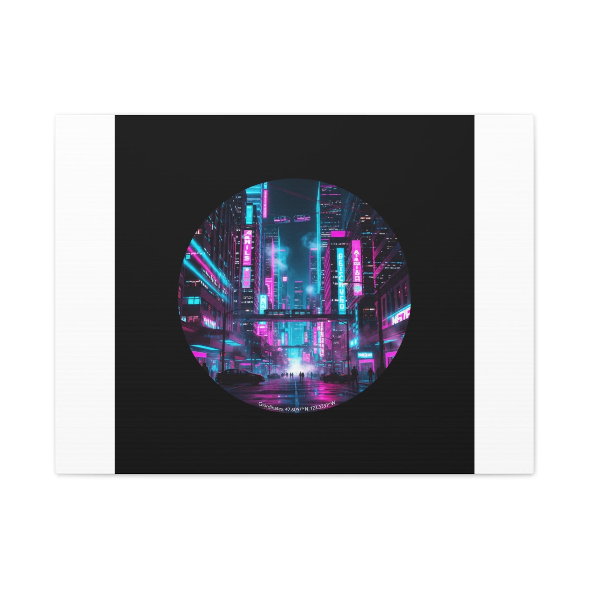 Neon Cyberpunk Cityscape Canvas | synthwave skyline, future city art