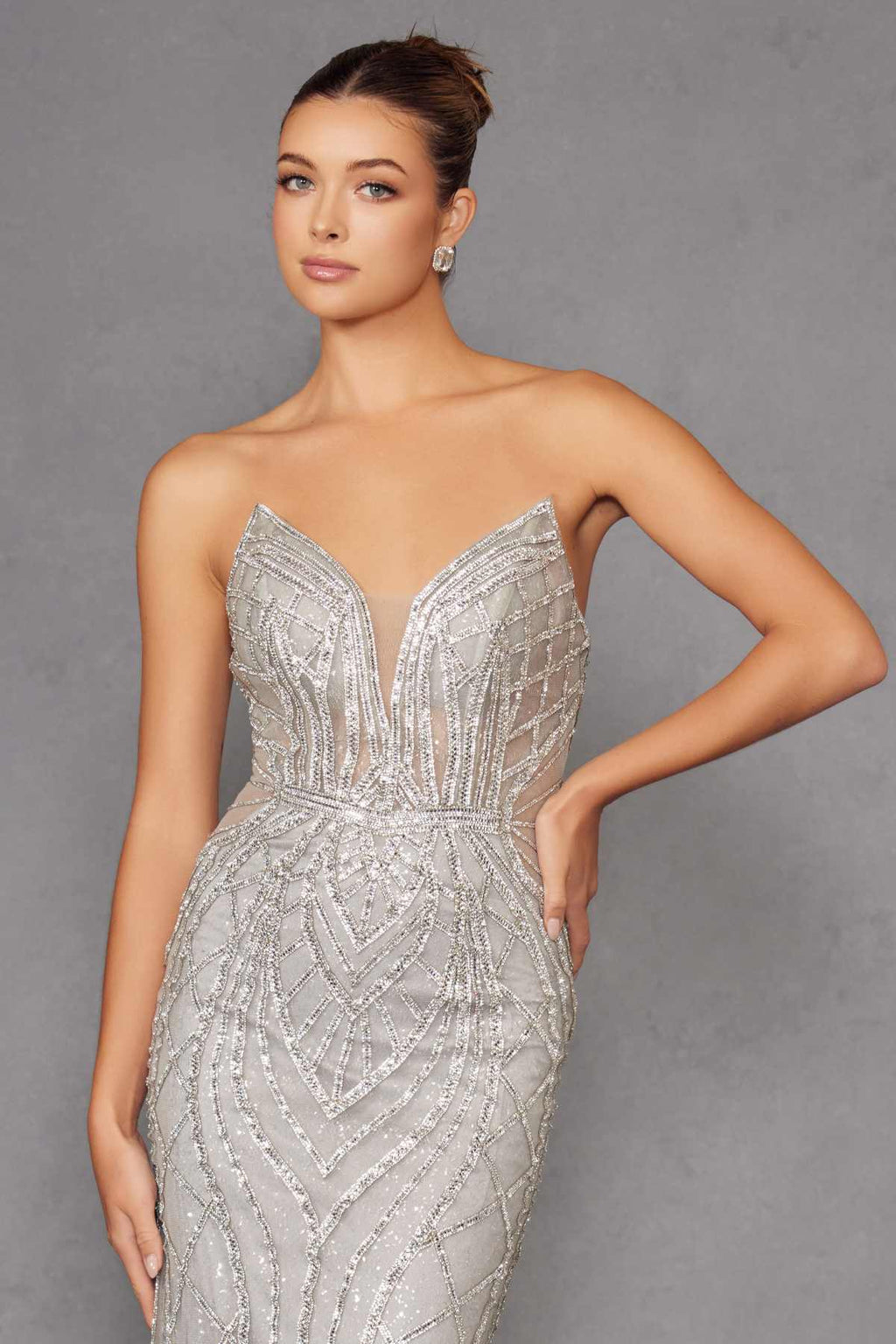 Juliet JT2525L Luxury High End Strapless Fitted Evening Gown
