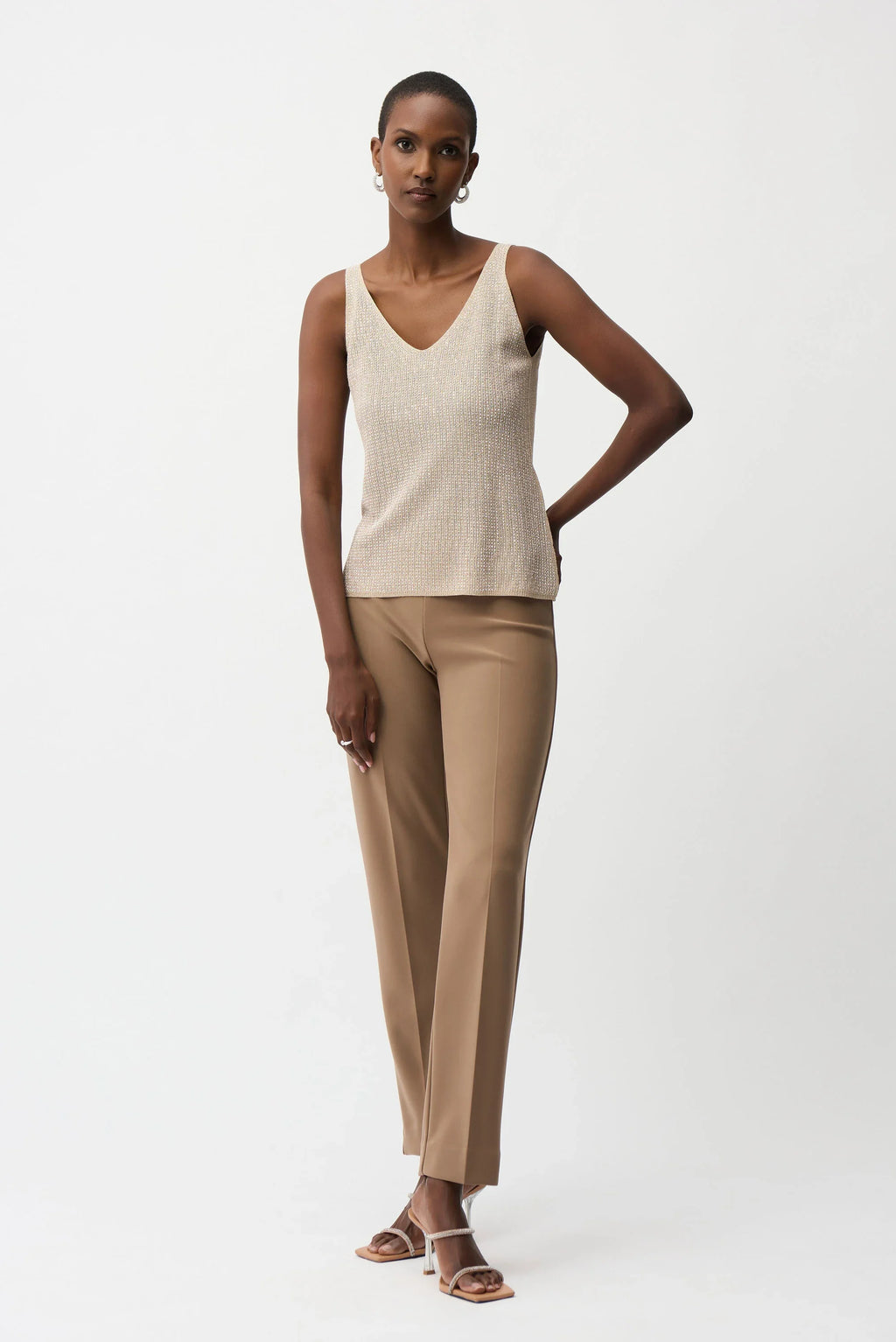 KADOU BOUTIQUE Metallic Knitted Camisole with Rhinestones - 252915 — alternative angle