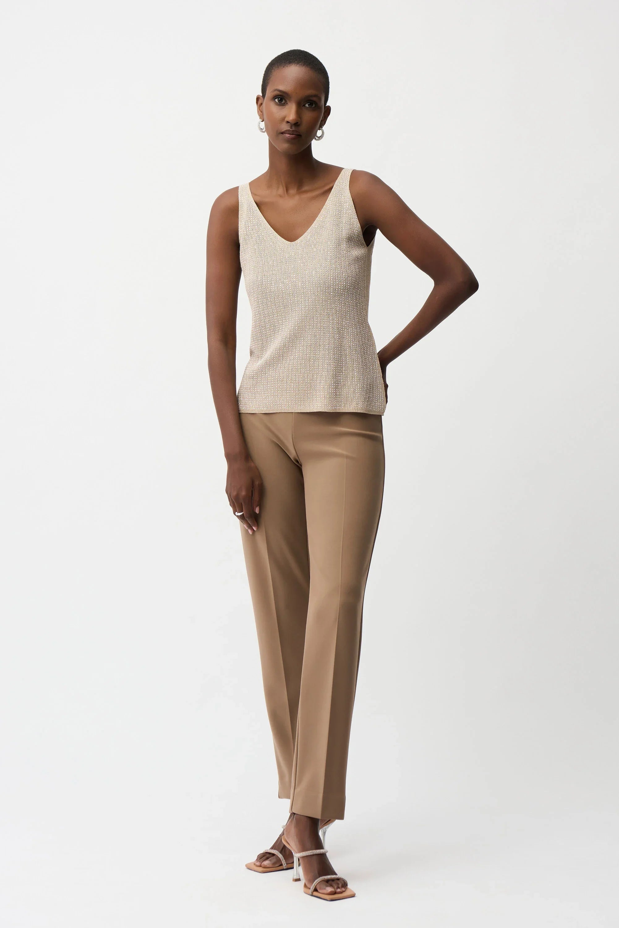 KADOU BOUTIQUE Metallic Knitted Camisole with Rhinestones - 252915 — alternative angle