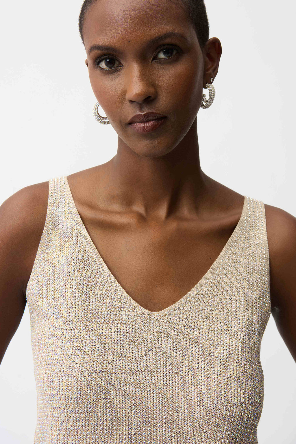 KADOU BOUTIQUE Metallic Knitted Camisole with Rhinestones - 252915 — in-use photo