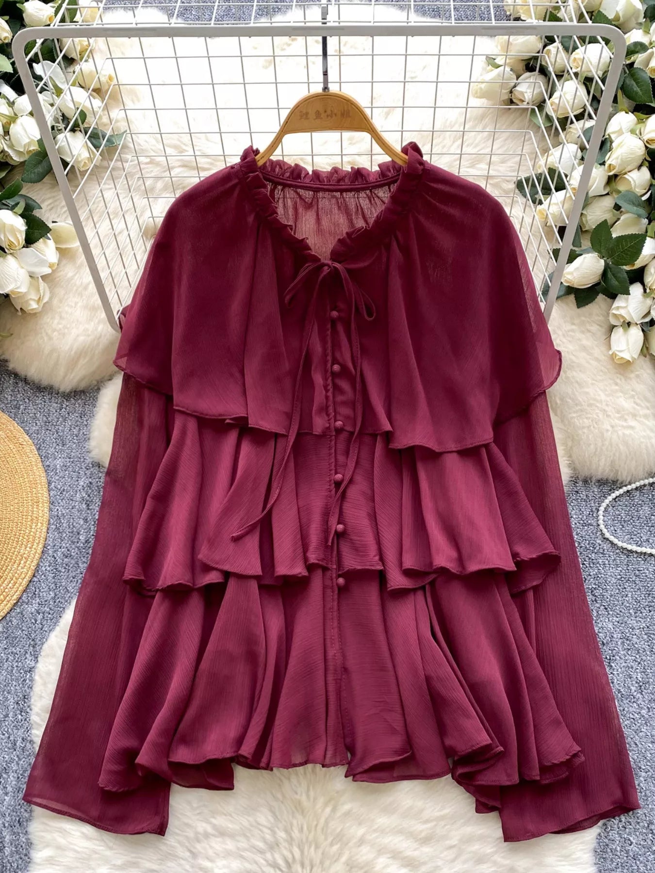 Ruffle Tiered Chiffon Blouse
