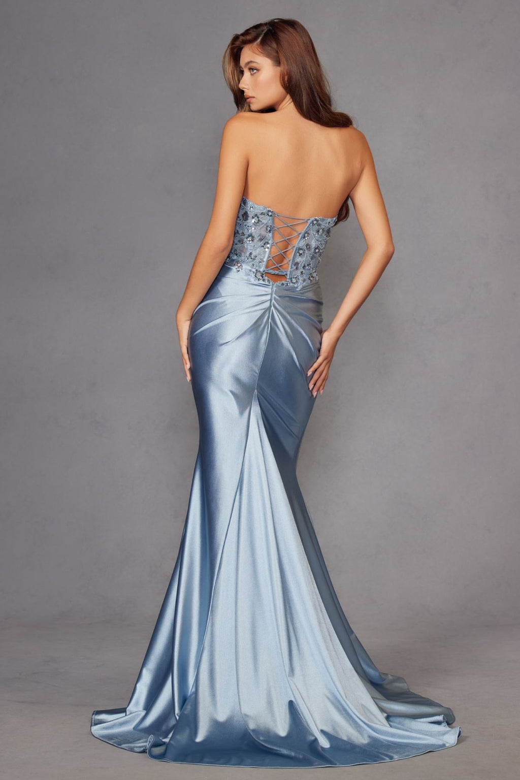 Juliet JT2534K Strapless Sweetheart Boned Corset Satin Prom Gown