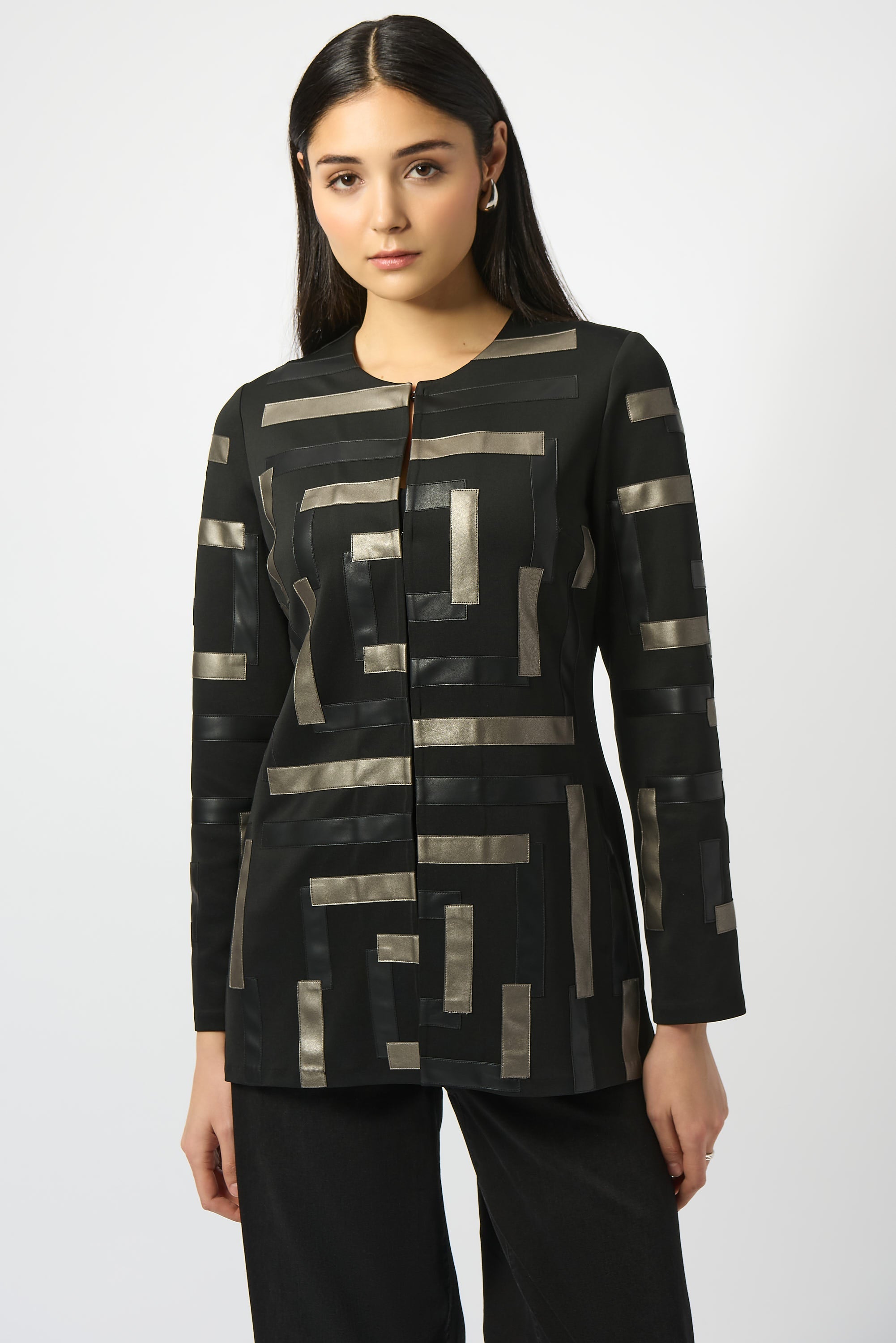 KADOU BOUTIQUE Scuba & Leatherette Collarless Jacket - 253929 — main product shot