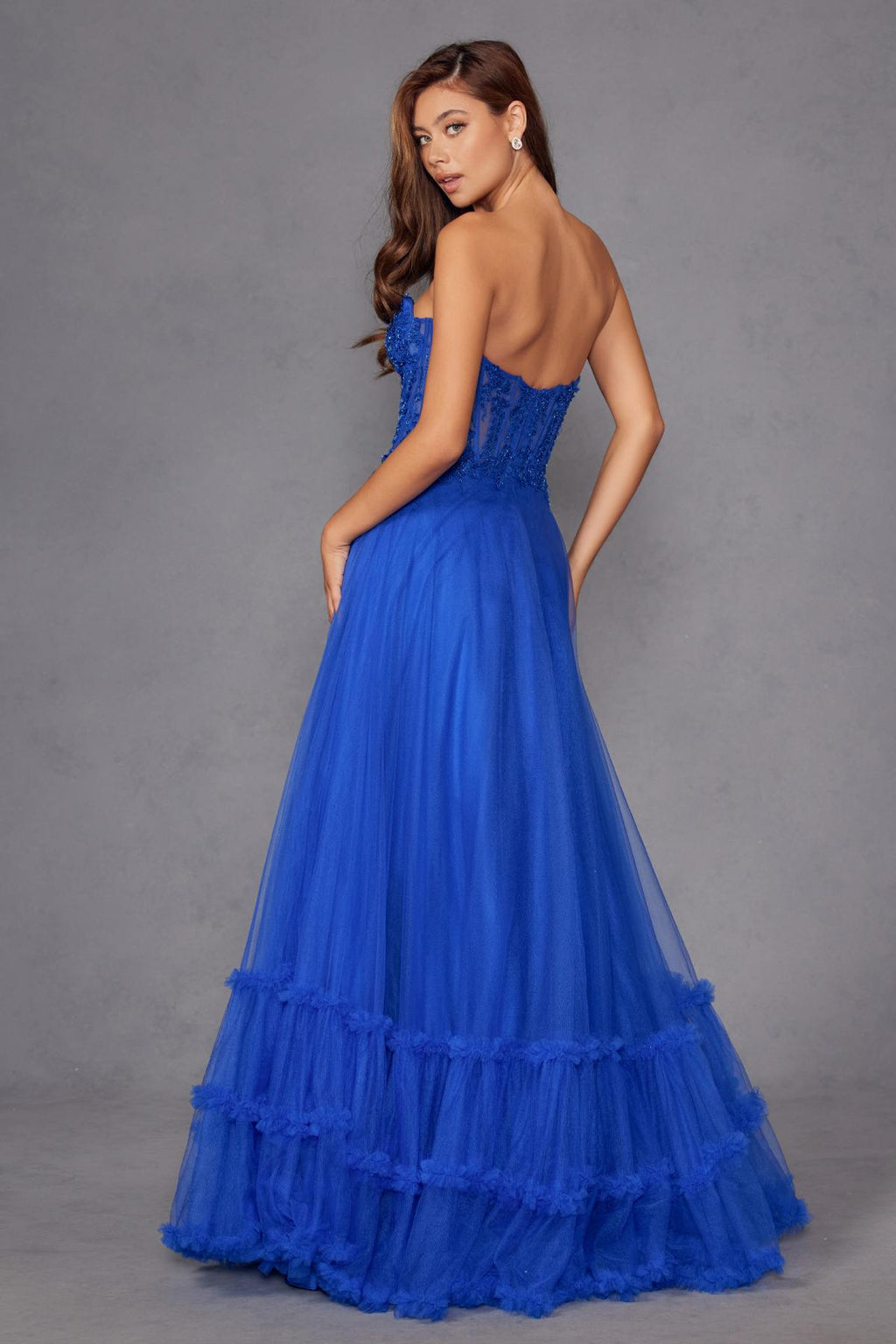 Juliet JT2561S Strapless Sweetheart Keyhole Bodice Tulle A-Line Gown