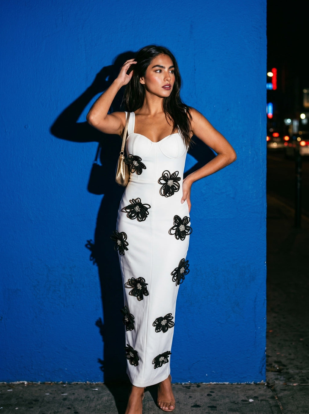 Monochrome Bloom Bustier Maxi Dress