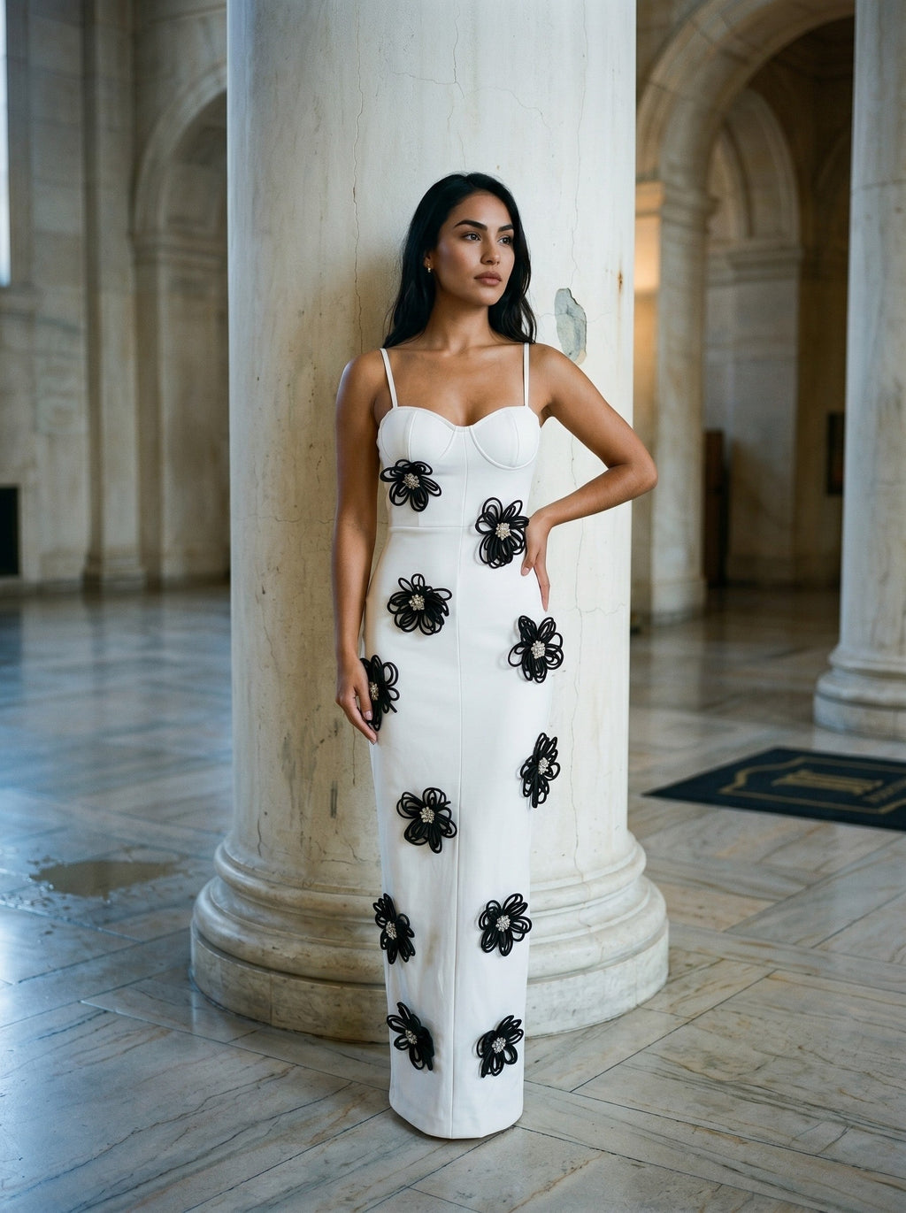 Monochrome Bloom Bustier Maxi Dress