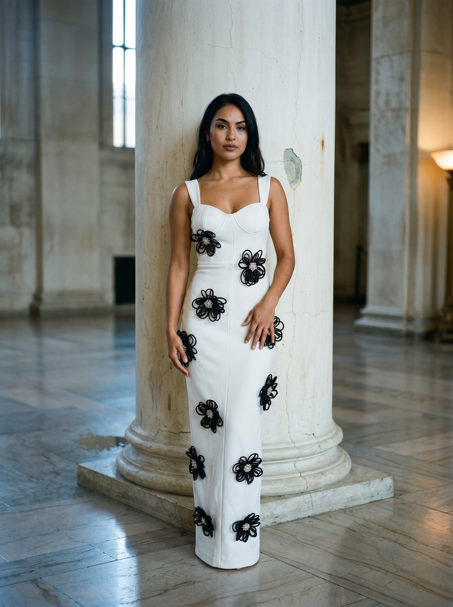 Monochrome Bloom Bustier Maxi Dress