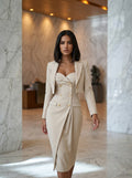 Champagne Double-Breasted Bustier Blazer Dress