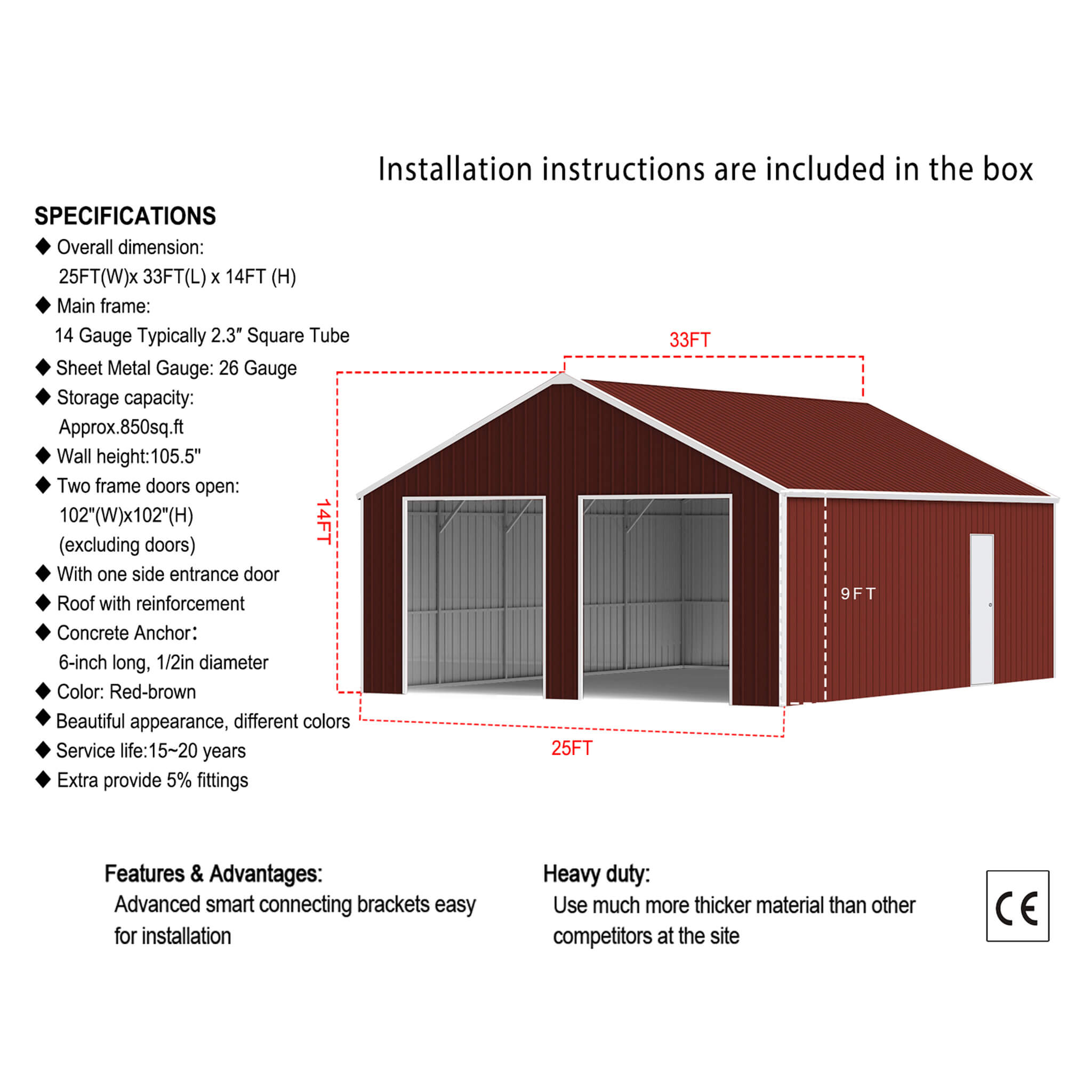 [25X33FT] Alora Heavy-Duty Dual-Door Galvanized Steel Storage Shed (SAK72345) – SAKSBY WHOLESALE, view 6
