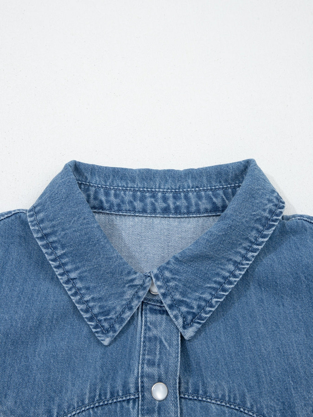 Ruffled Short Sleeve Denim Shirt