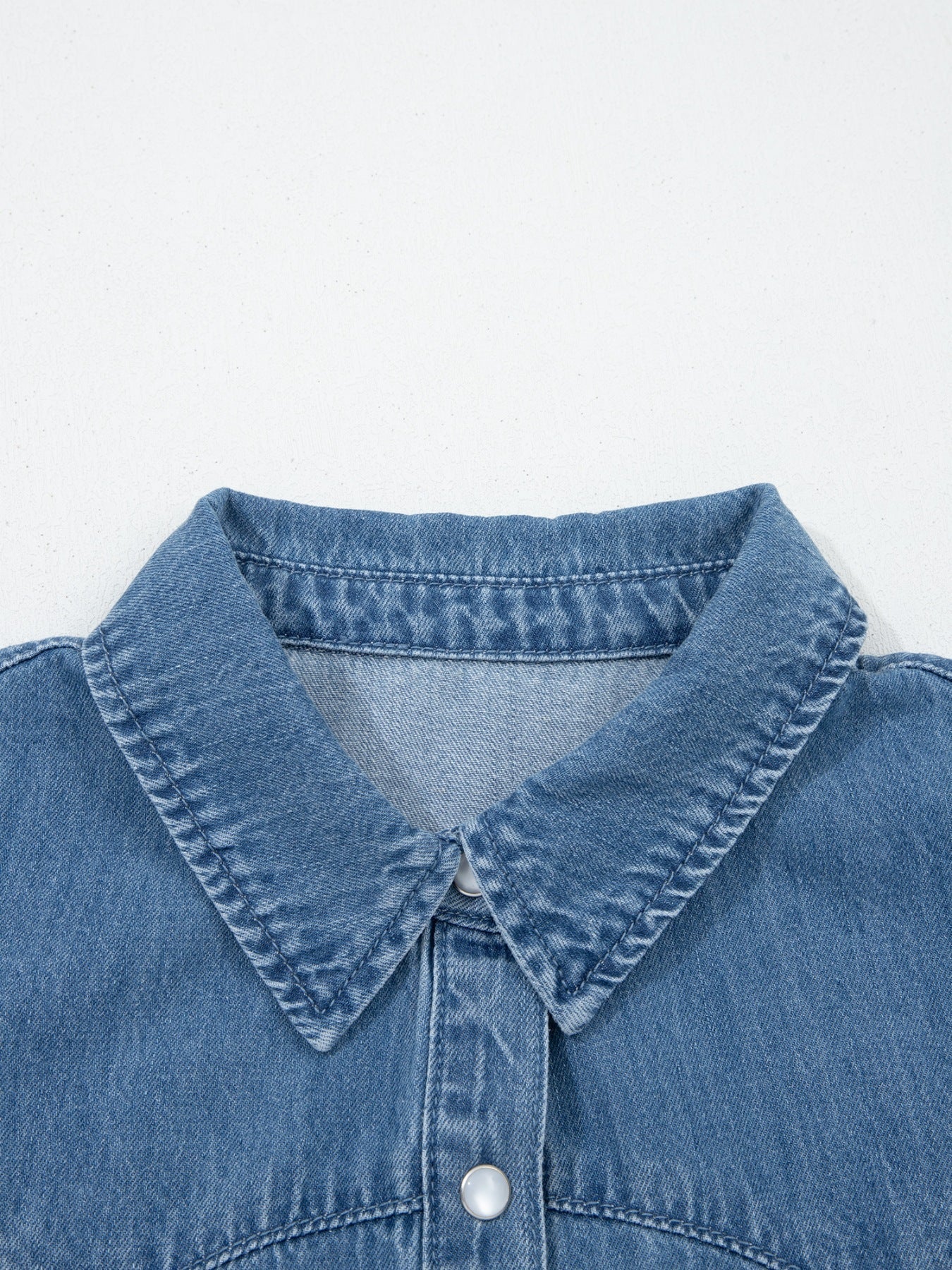 Ruffled Short Sleeve Denim Shirt