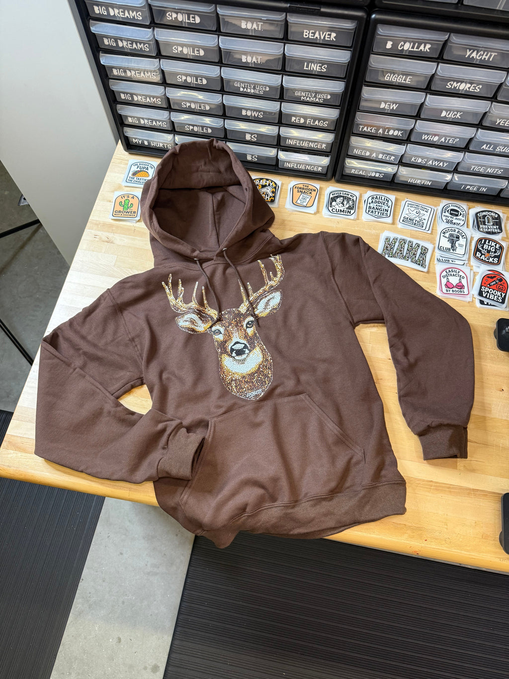 Luckless Outfitters Faux Rhinestone Buck Hoodie — color detail