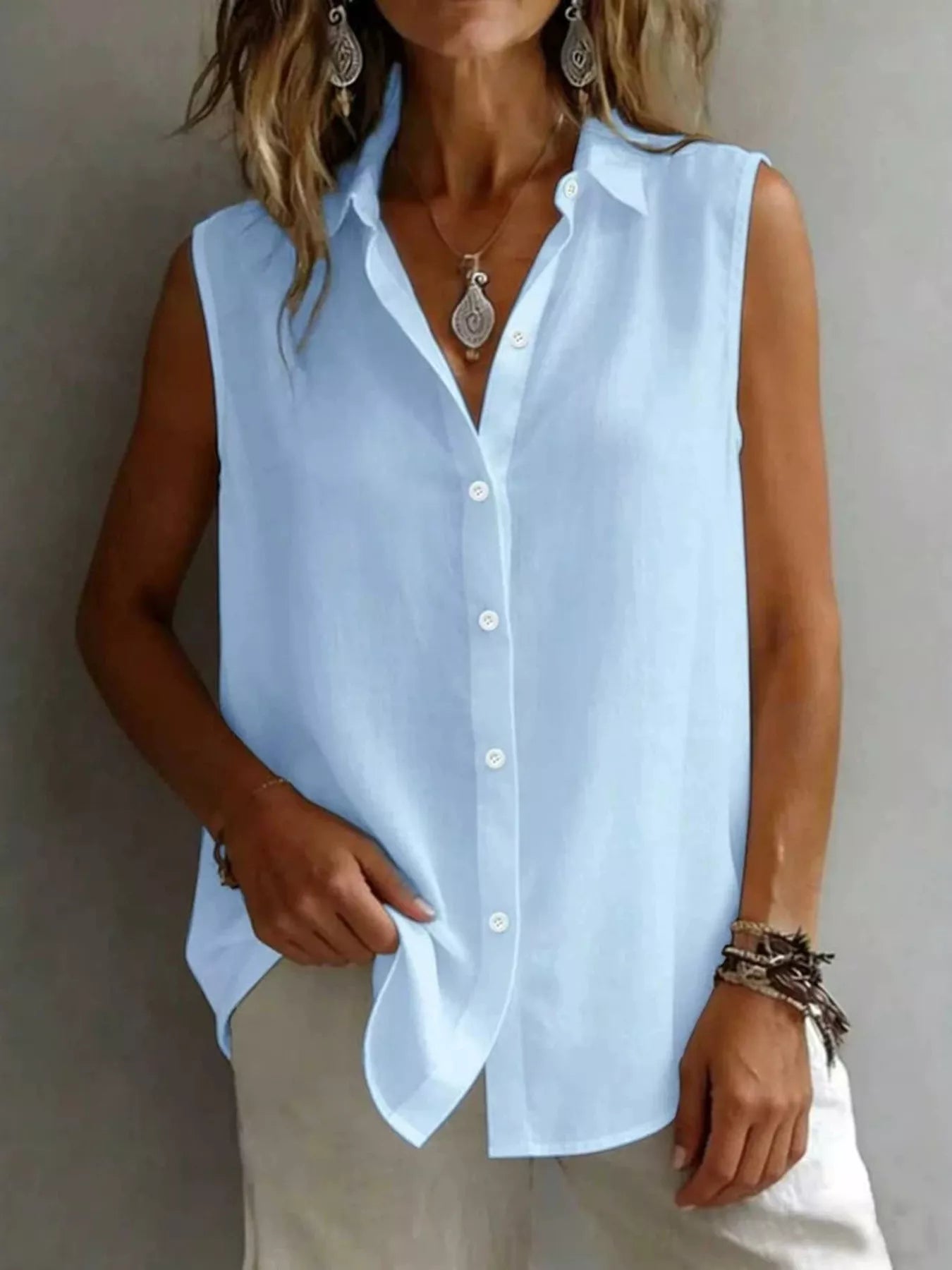 Sleeveless Button-Down Shirt