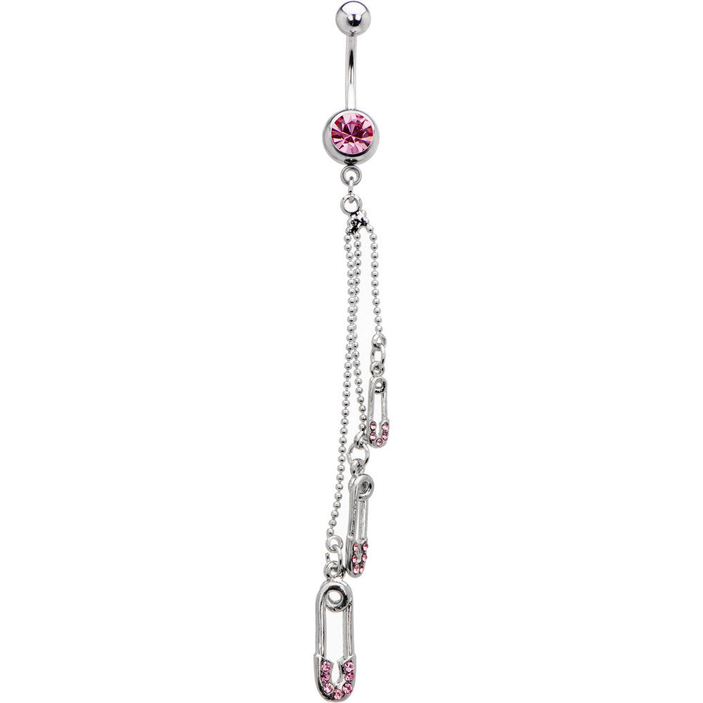 BodyCandy Pink Gem Safety Pin Drop Belly Ring — main product shot