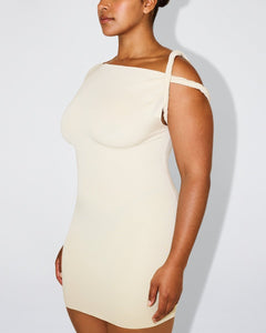 Sueded Stretch Twist Mini Dress | Stone