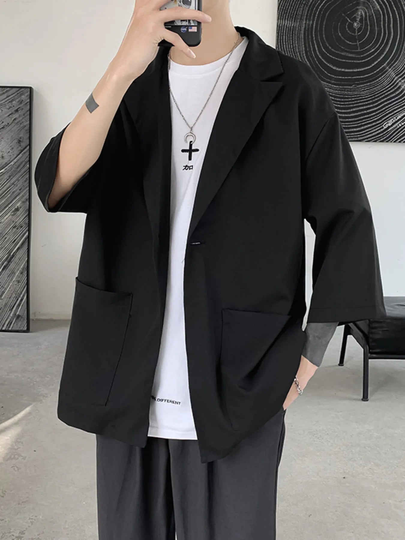 Men's One Button Long Sleeve Blazer