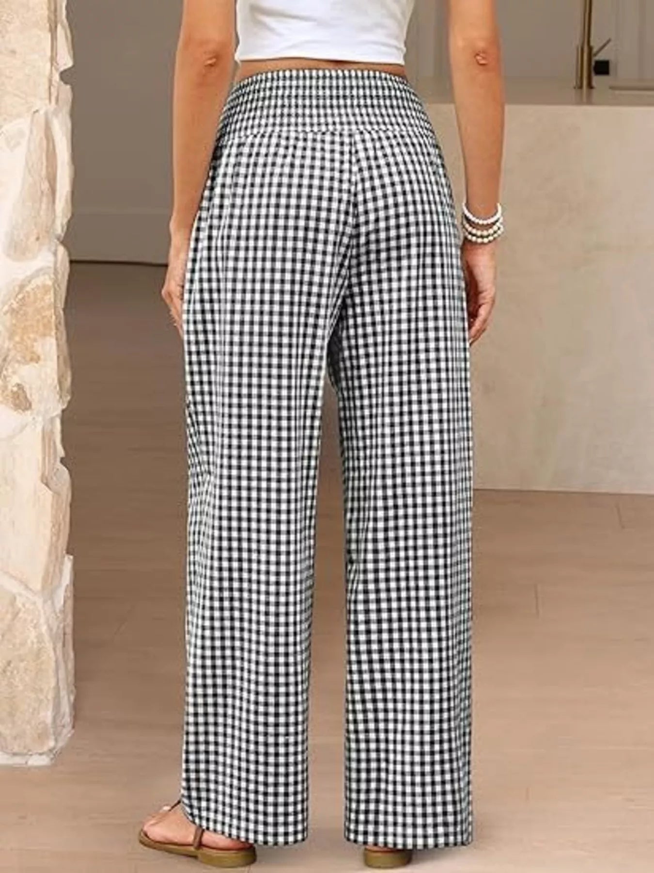 Gingham Wide-Leg Pants