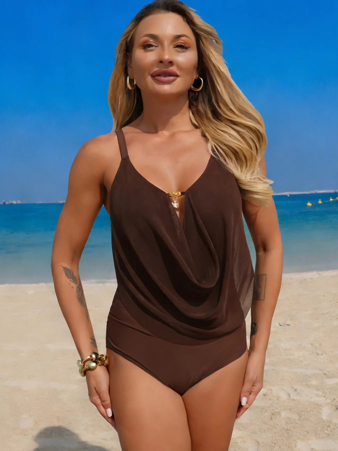 Ruched Solid Color One-Piece Swimsuit