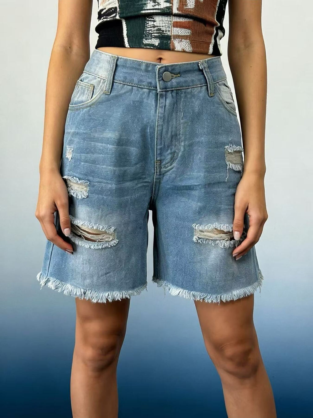Full Size Ripped Frayed Hem Denim Shorts Plus Size