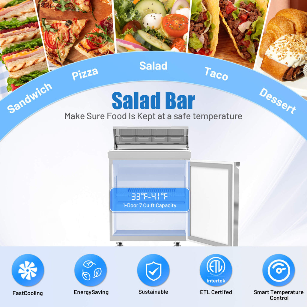 27-Inch 7.4 Cu.Ft Commercial Stainless Steel Sandwich Salad Prep Table Refrigerator (SAK84120) – SAKSBY WHOLESALE, view 7