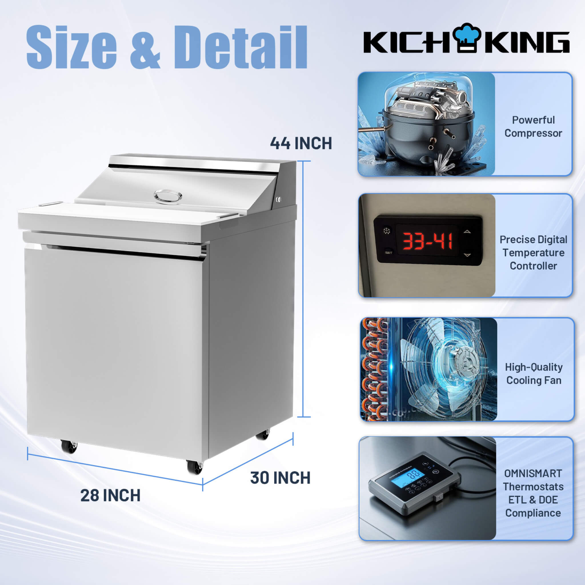 27-Inch 7.4 Cu.Ft Commercial Stainless Steel Sandwich Salad Prep Table Refrigerator (SAK84120) – SAKSBY WHOLESALE, view 3