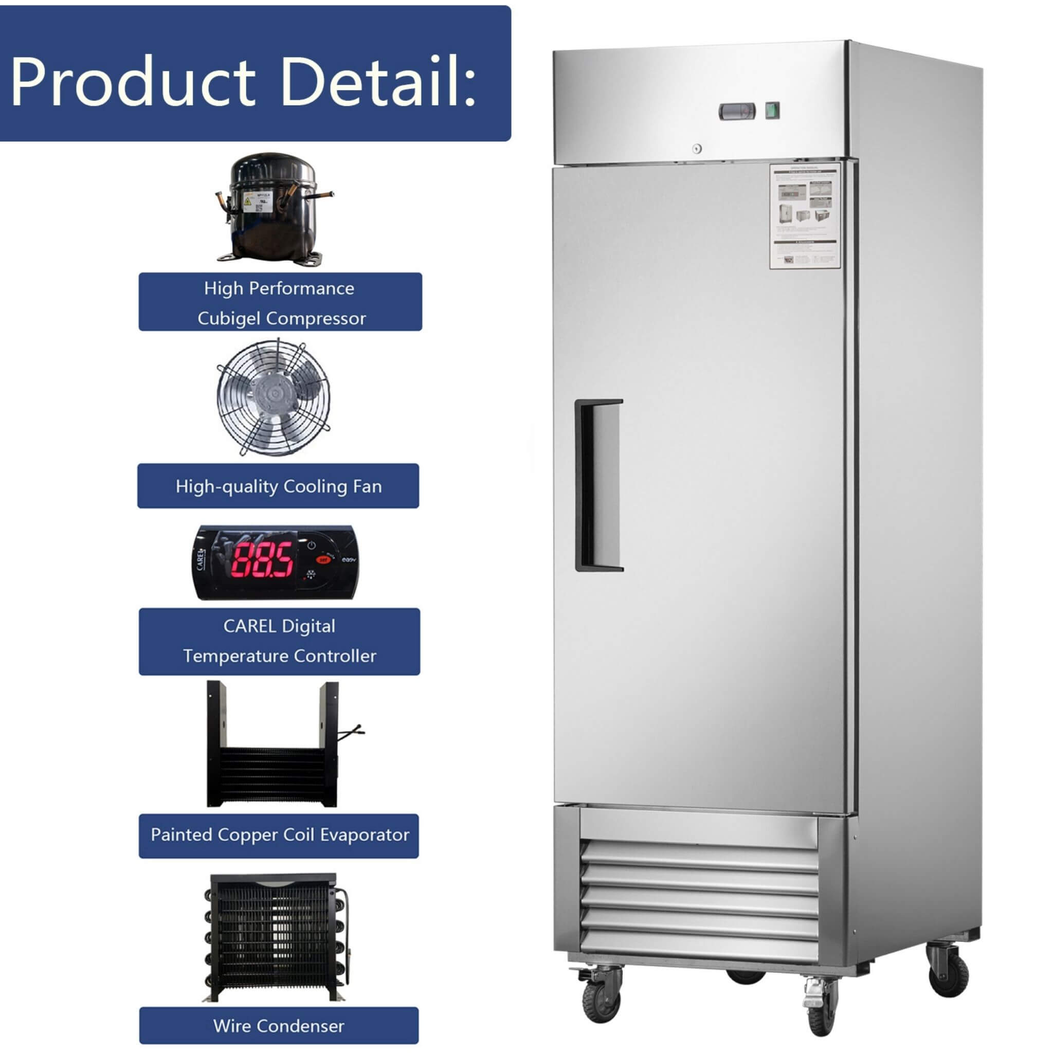 Heavy-Duty 27-Inch 8.7 Cu.Ft Commercial Upright Stainless Steel Reach-In Freezer (SAK43815) – SAKSBY WHOLESALE, view 4