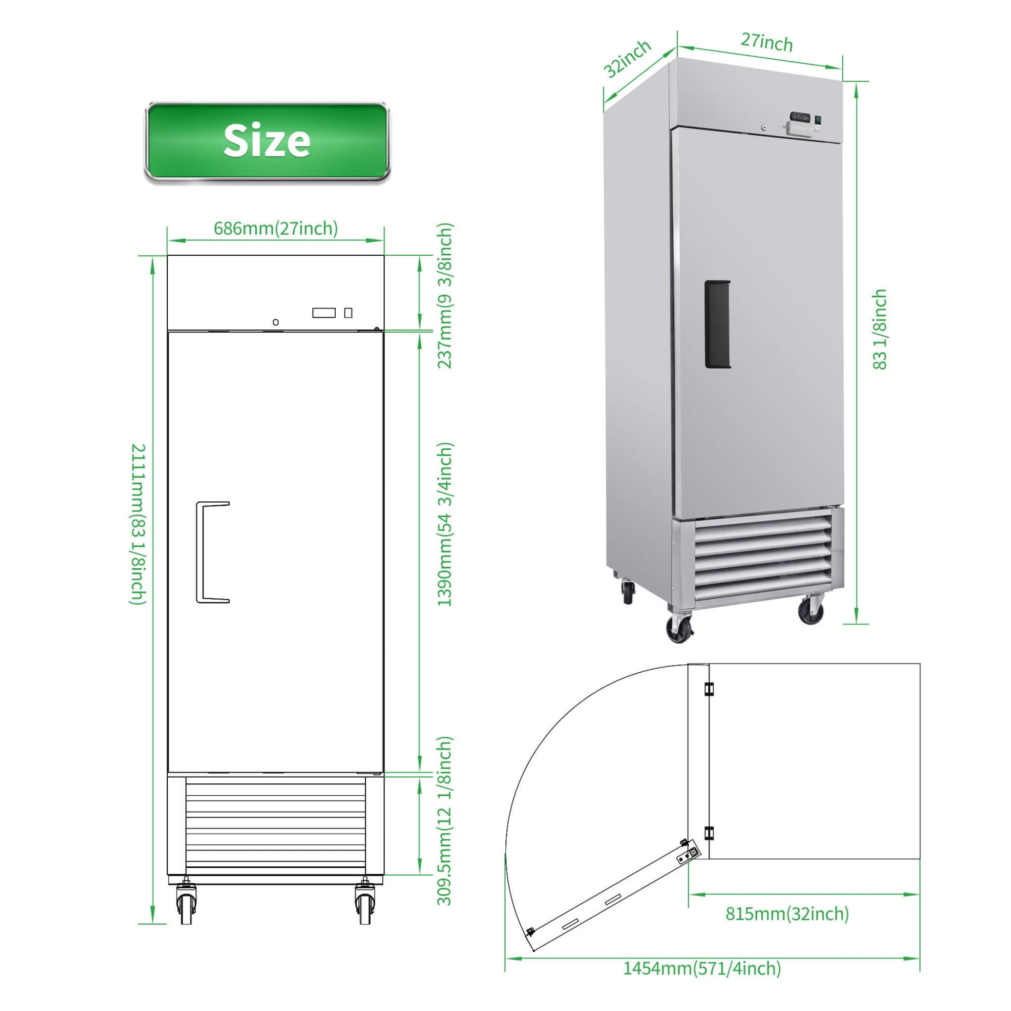 27-Inch Commercial 23 Cu.Ft Reach-In Stainless Steel Freezer (SAK96352) – SAKSBY WHOLESALE, view 8