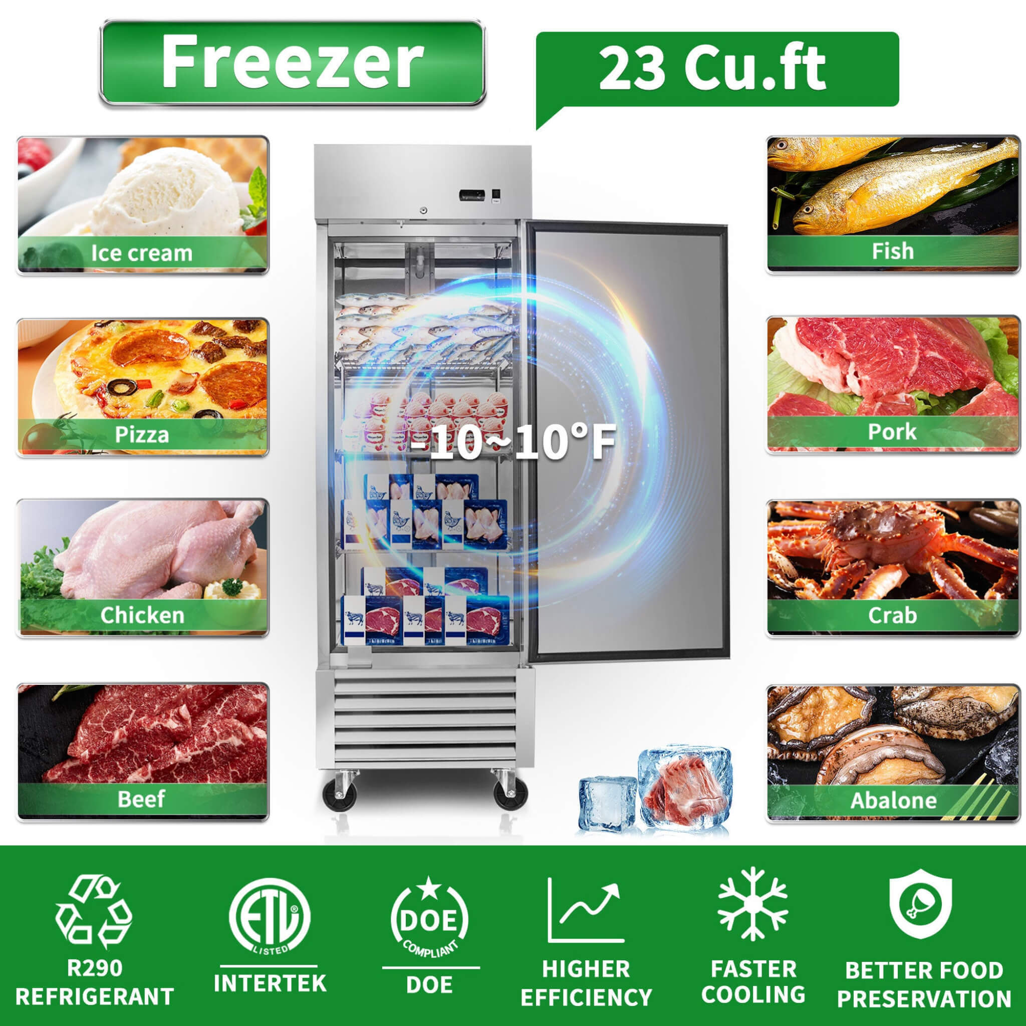27-Inch Commercial 23 Cu.Ft Reach-In Stainless Steel Freezer (SAK96352) – SAKSBY WHOLESALE, view 6