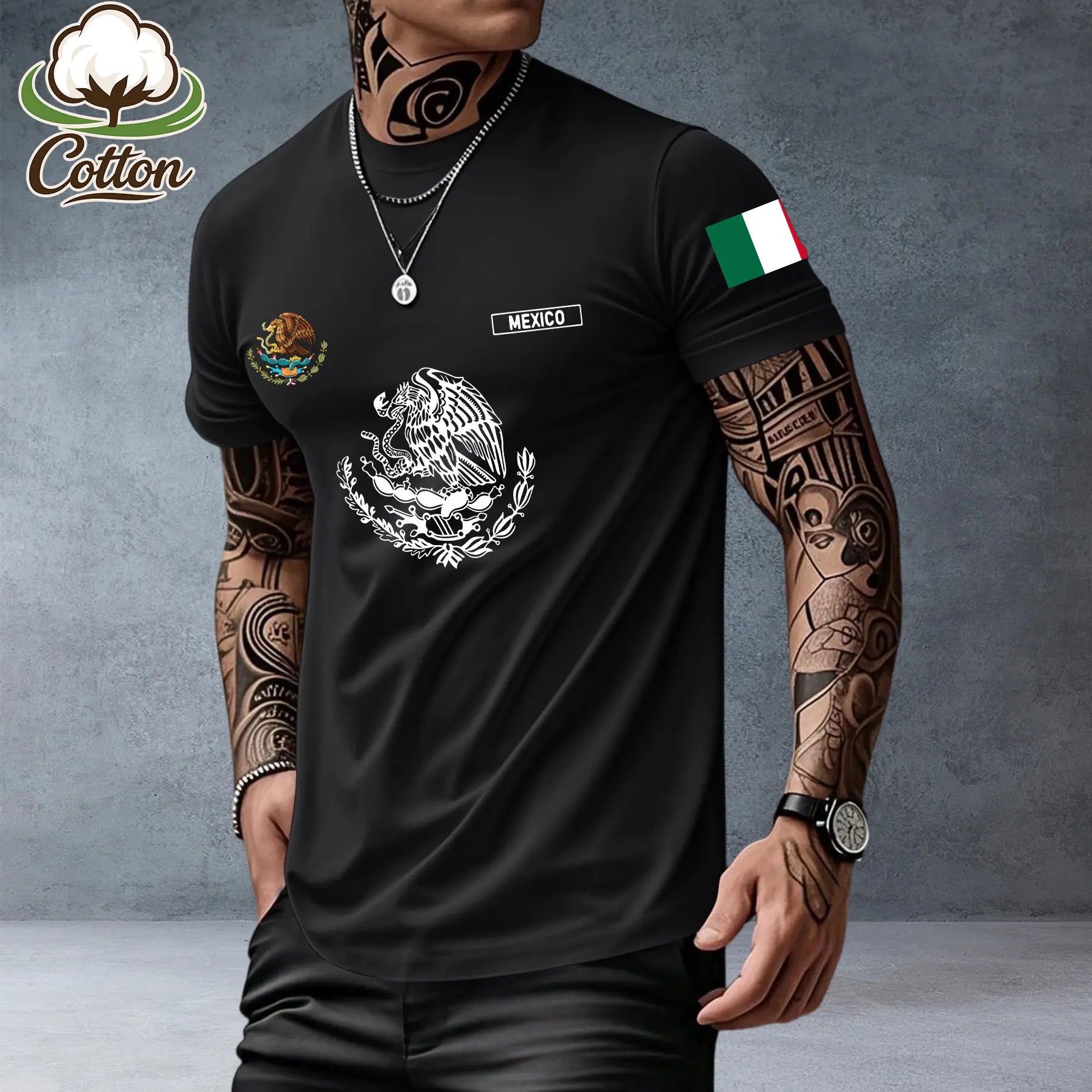 Mexican-Themed Print T-Shirt for Men – Retro Mexico Pride Graphic Tee, Bold Latino Heritage Unisex Streetwear Shirt