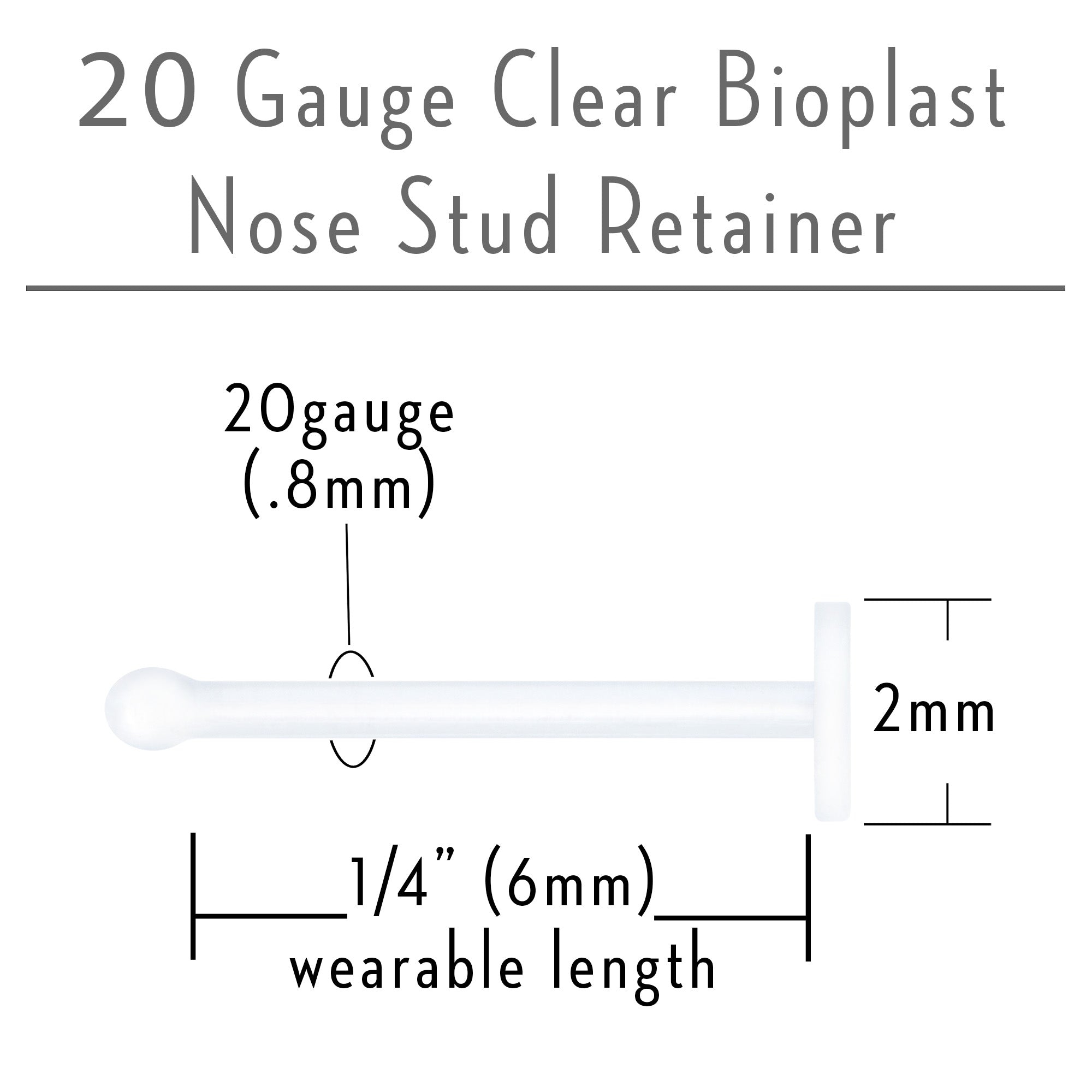 BodyCandy 20G Clear Flat Bioplast Nose Retainer — alternative angle