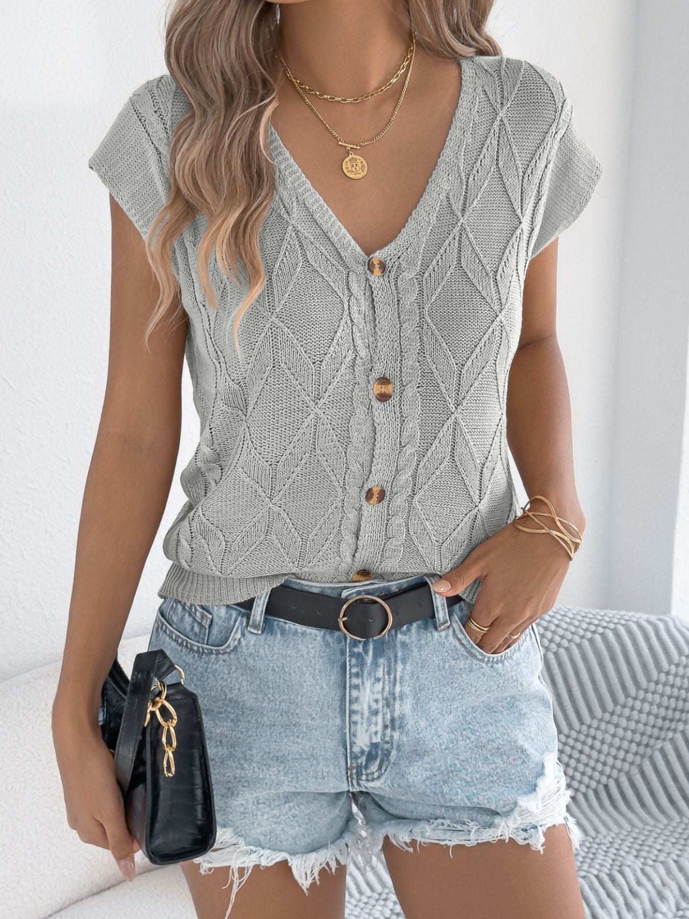 Cable Knit Button-Down Cardigan