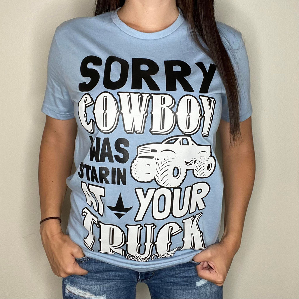 Luckless Outfitters Sorry Cowboy Tee — detail close-up