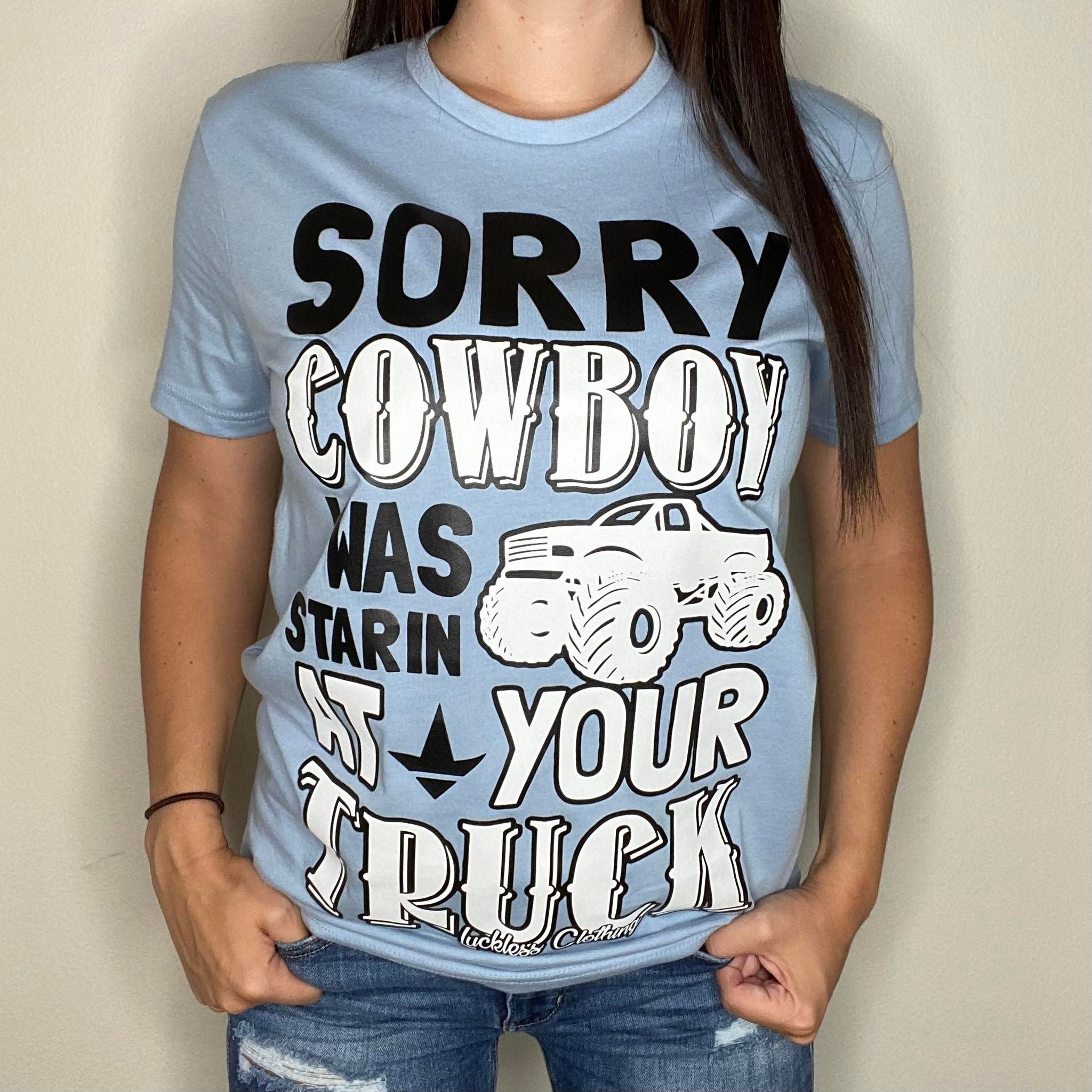 Luckless Outfitters Sorry Cowboy Tee — detail close-up