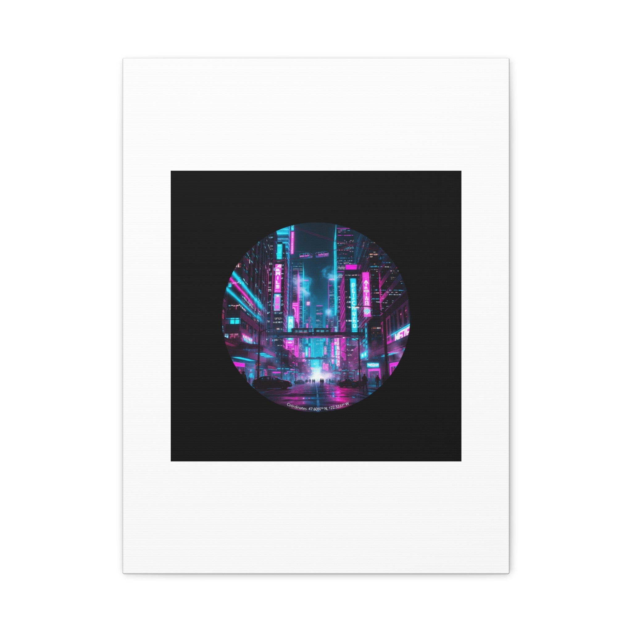 Neon Cyberpunk Cityscape Canvas | synthwave skyline, future city art